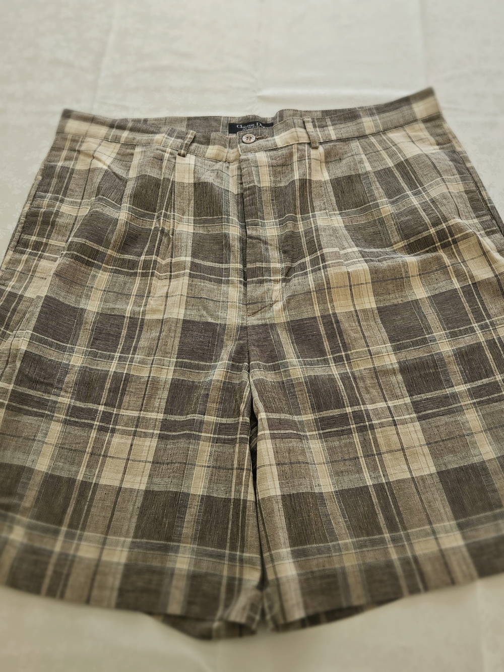 VTG Christian Dior Monsieur Le Connaisseur Pleated Plaid Shorts Cotton Size 36 - Picture 11 of 12